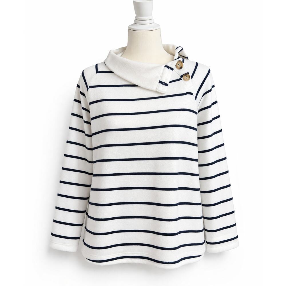 J. Crew Factory White Striped Wide Button Collar Pullover Sweatshirt Women's M